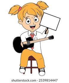 Cartoon Girl Playing Guitar Illustration