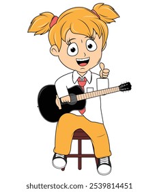 Cartoon Girl Playing Guitar Illustration