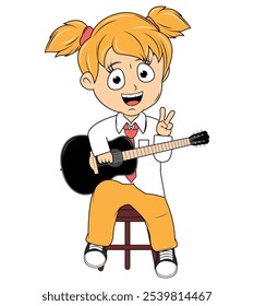 Cartoon Girl Playing Guitar Illustration