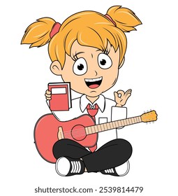 Cartoon Girl Playing Guitar Illustration