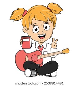 Cartoon Girl Playing Guitar Illustration