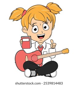 Cartoon Girl Playing Guitar Illustration