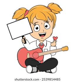 Cartoon Girl Playing Guitar Illustration