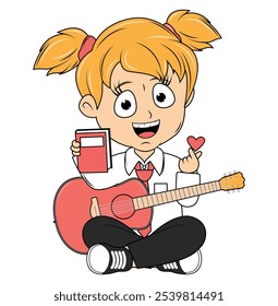 Cartoon Girl Playing Guitar Illustration