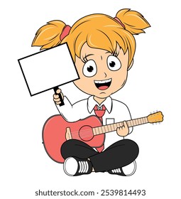 Cartoon Girl Playing Guitar Illustration