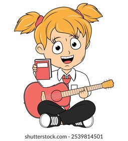 Cartoon Girl Playing Guitar Illustration