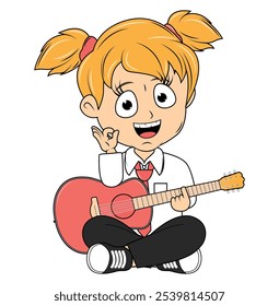 Cartoon Girl Playing Guitar Illustration