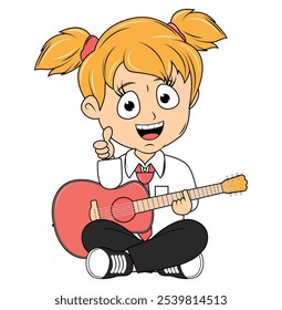 Cartoon Girl Playing Guitar Illustration