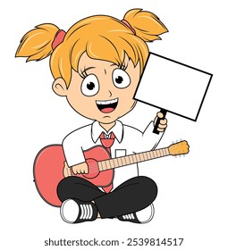 Cartoon Girl Playing Guitar Illustration