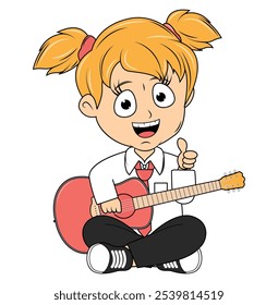 Cartoon Girl Playing Guitar Illustration