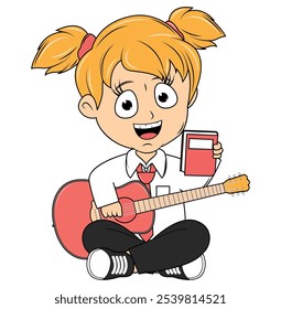 Cartoon Girl Playing Guitar Illustration