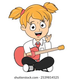 Cartoon Girl Playing Guitar Illustration