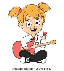 Cartoon Girl Playing Guitar Illustration