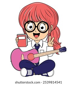 Cartoon Girl Playing Guitar Illustration