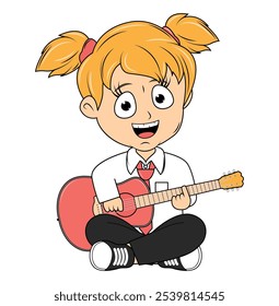 Cartoon Girl Playing Guitar Illustration