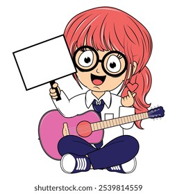 Cartoon Girl Playing Guitar Illustration