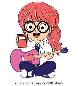 Cartoon Girl Playing Guitar Illustration