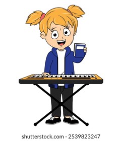 Cartoon Girl Playing keyboards  Illustration