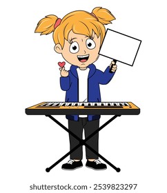 Cartoon Girl Playing keyboards  Illustration
