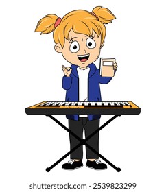 Cartoon Girl Playing keyboards  Illustration