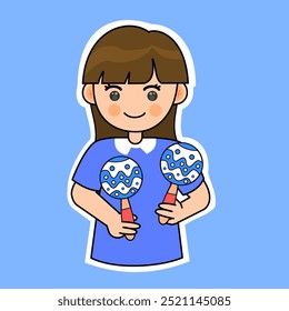 Cartoon Girl Playing Maracas. Vector Illustration. Suitable for Musician Activity and Musical Performance Content