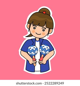 Cartoon Girl Playing Maracas. Vector Illustration. Suitable for Musician Activity and Musical Performance Content