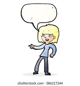 cartoon girl pointing with speech bubble