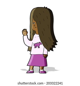 cartoon girl with pony shirt waving