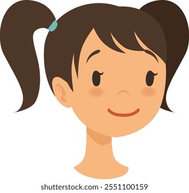 A cartoon girl with a ponytail and a smile on her face