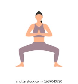 Cartoon girl practicing in yoga pose. Young and happy woman meditates vector illustration isolated on white background