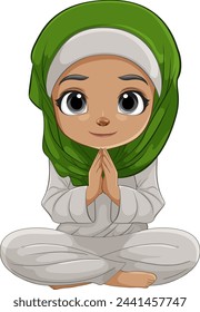 Cartoon of a girl praying in traditional attire