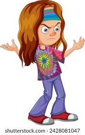 Cartoon girl with a puzzled expression and colorful attire.