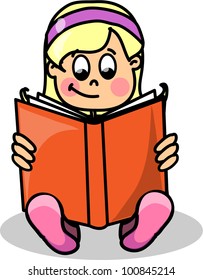 Cartoon girl reading a book