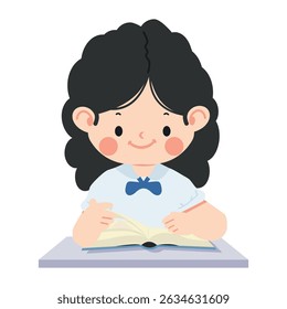 Cartoon Girl Reading a Book Illustration student