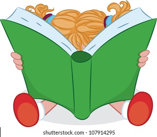 A cartoon girl reading a book. Vector illustration.