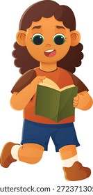 Garota de Desenho Animado Lendo Livro Enquanto Caminhava