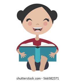 Cartoon girl reading fun book, vector