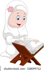 Cartoon Girl Reading Quran