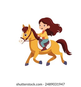 Cartoon girl riding a horse with a happy expression