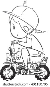 cartoon girl riding mini motorcycle