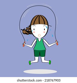 Cartoon girl rope jumping