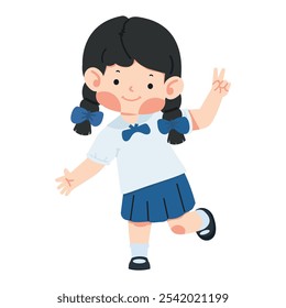 cartoon girl in a school uniform waving her hand