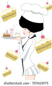 Cartoon girl serving food