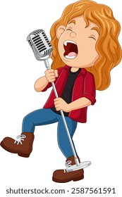 Cartoon girl singing on the stage