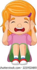 Cartoon girl sitting and angry expression