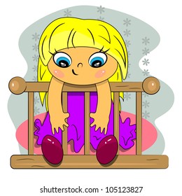 cartoon girl sitting in bed icon. baby playing illustration