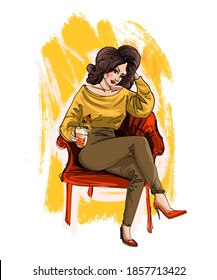 Cartoon girl sitting in a chair. Vector illustration EPS 10