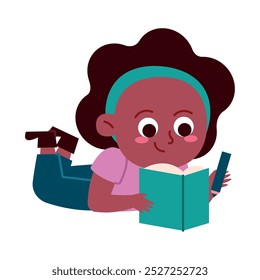 cartoon girl sitting writing with pencil isolated