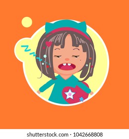 cartoon girl sleeping in a cuddle with a pillow sticker.