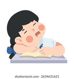 Garota de Desenho Animado Dormindo na Desk Illustration estudante